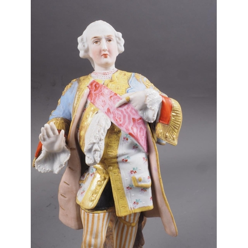 46 - A pair of 19th century Continental bisque figures, dressed in period costumes, 9