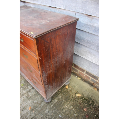 466 - A late 19th century mahogany chest of two short and three long drawers with inset brass handles, on ... 