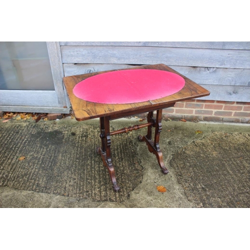 474 - A late 19th century rosewood, burr maple and birch inlaid fold-over top card table, fitted frieze dr... 