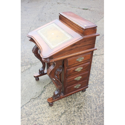 577 - A mahogany Davenport desk, fitted tooled lined top and  stationery compartment, over four drawers, 2... 