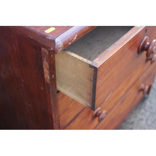 578 - A mahogany chest of two short and three long drawers with knob handles, on block base, 40