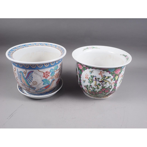 83 - A Chinese Canton jardiniere with panel, bird and flower decoration, 8 1/4