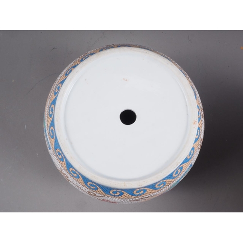 83 - A Chinese Canton jardiniere with panel, bird and flower decoration, 8 1/4