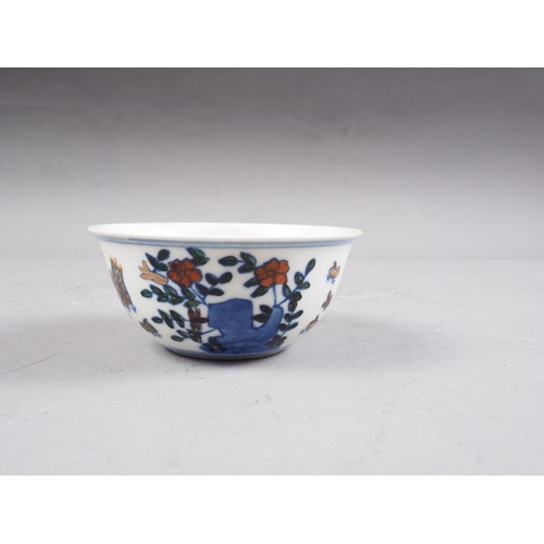 87 - A Chinese porcelain polychrome chicken decorated bowl, 3 1/4