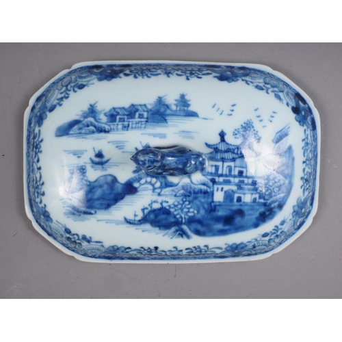 92 - A Chinese blue and white tureen with landscape decoration and matched cover, 7