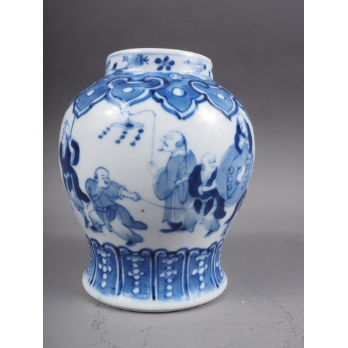 95 - A Chinese blue and white baluster vase with figure decoration and four-character mark to base, 5