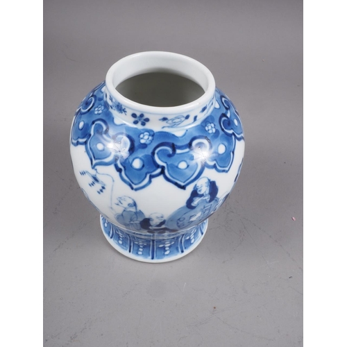 95 - A Chinese blue and white baluster vase with figure decoration and four-character mark to base, 5