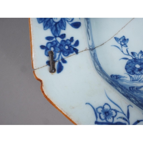 96 - A Chinese blue and white octagonal platter with figure, landscape and floral border decoration, 14 1... 