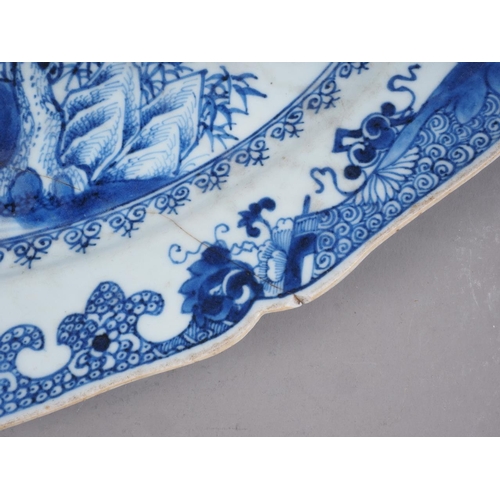 96 - A Chinese blue and white octagonal platter with figure, landscape and floral border decoration, 14 1... 