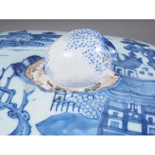 97 - A Chinese blue and white tureen and cover with figure, boat and landscape decoration, and insect and... 