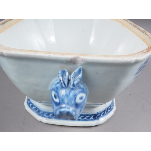 97 - A Chinese blue and white tureen and cover with figure, boat and landscape decoration, and insect and... 