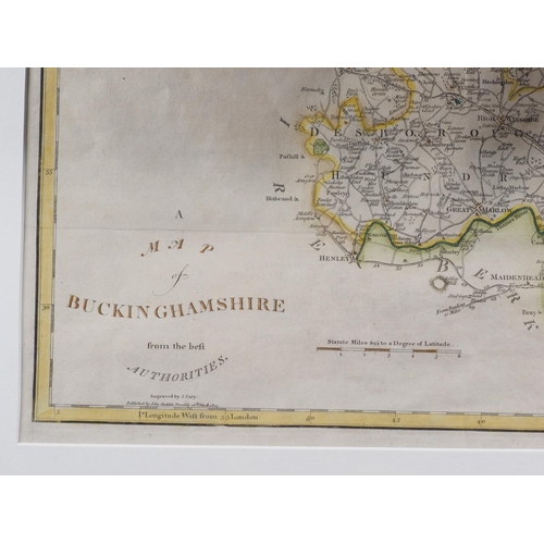 346 - John Cary: a late 18th/early 19th century hand-coloured map of Buckinghamshire, in gilt strip frame