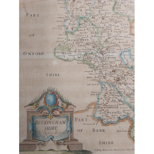 352 - Robert Morden: a 18th century hand-coloured map of Buckinghamshire, in Hogarth frame