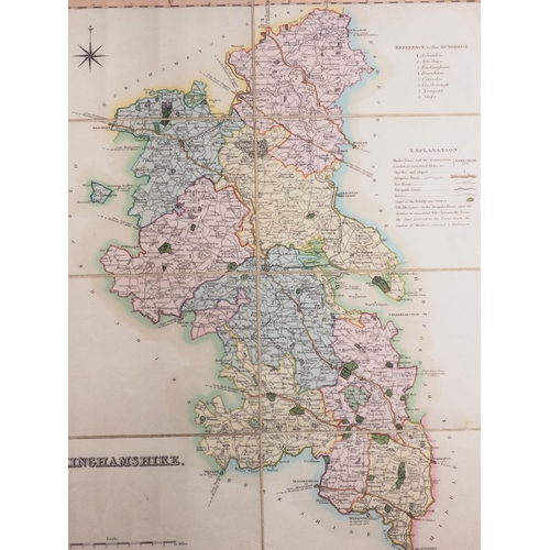 355 - Henry Teesdale: a 19th century hand-coloured map of Buckinghamshire, in Hogarth frame