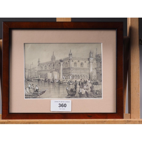 360 - A 19th century pencil and white, view of Ducal Palace Venice, 4