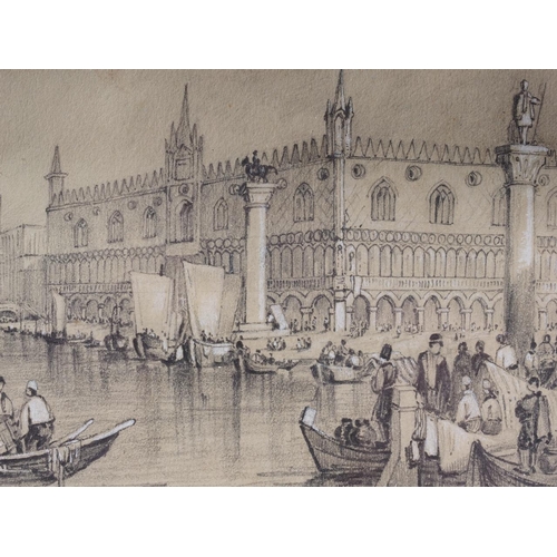 360 - A 19th century pencil and white, view of Ducal Palace Venice, 4