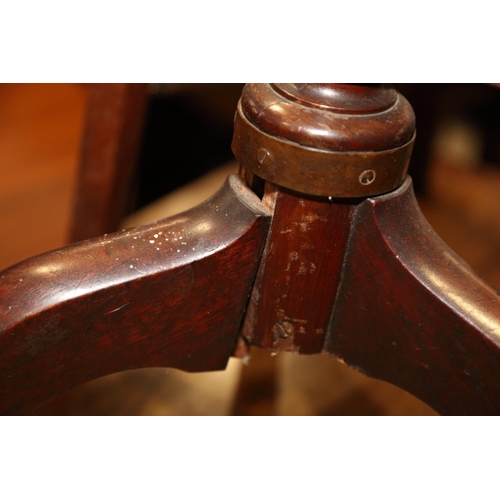 470 - A 19th century mahogany square top occasional table, on turned column and tripod splay supports, 16