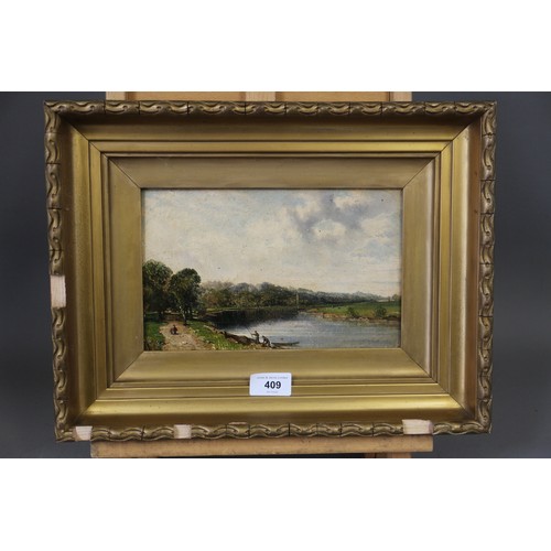 409 - English early 19th century: oil on board, Thames view, 6