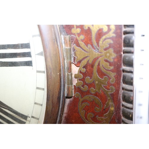 116 - An early 19th century mahogany and brass inlaid octagonal wall clock with painted dial and single fu... 