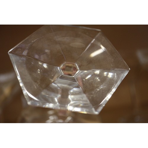 13 - Seven French? Art Deco faceted glass champagne coupes, on hexagonal bases, 5 1/2