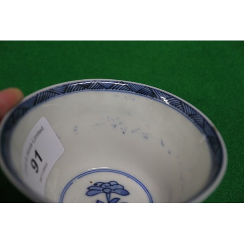 91 - Three Chinese blue and white dishes with landscape decoration, 6 1/4