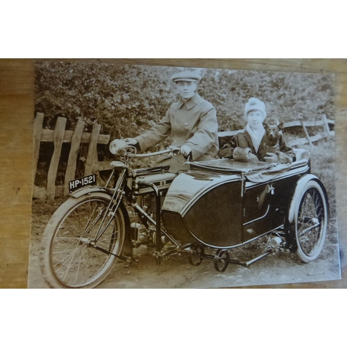 31 - Motorcycles & Motor Tricycles. A box of assorted postcards and photographs, some of particularly... 