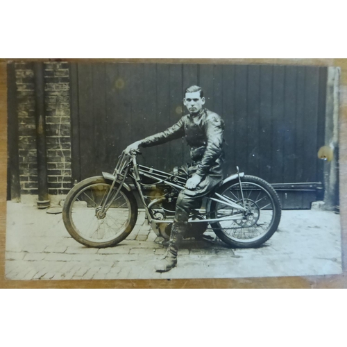 31 - Motorcycles & Motor Tricycles. A box of assorted postcards and photographs, some of particularly... 