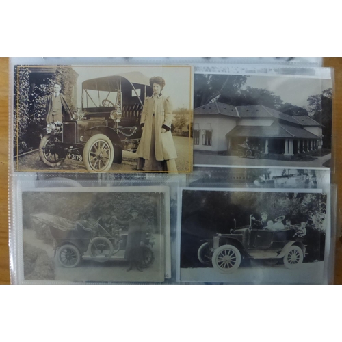 58 - Rover Veteran - 1930s. An album of monochrome postcards, some postcard size photographs, others of v... 