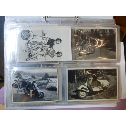 78 - Scooters & Autocycles. An album of monochrome postcards, many photographs, various sizes, end pr... 