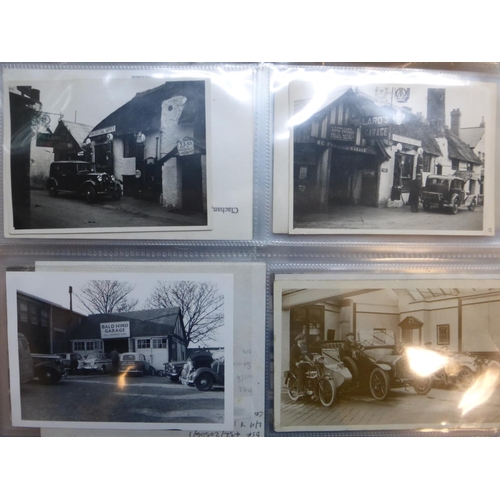 79 - Garages. An album of monochrome postcards, many photographs, various sizes, end prints, and other im... 