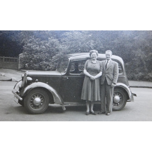 85 - Family Groups & Motorcycles. An album of monochrome postcards and many photographs, various size... 