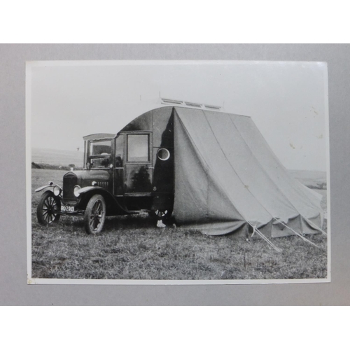 86 - Camping & Caravanning. An album of monochrome postcards, many similar sized photographs, various... 