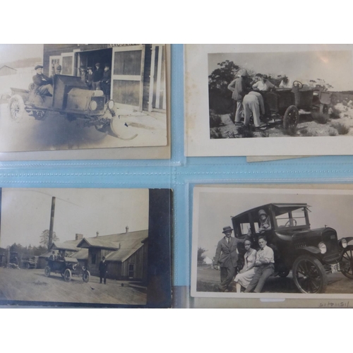 88 - Ford Model T. An album of monochrome postcards, most appear to be vintage period, some photographs, ... 