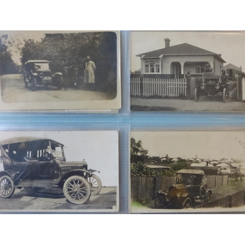 88 - Ford Model T. An album of monochrome postcards, most appear to be vintage period, some photographs, ... 