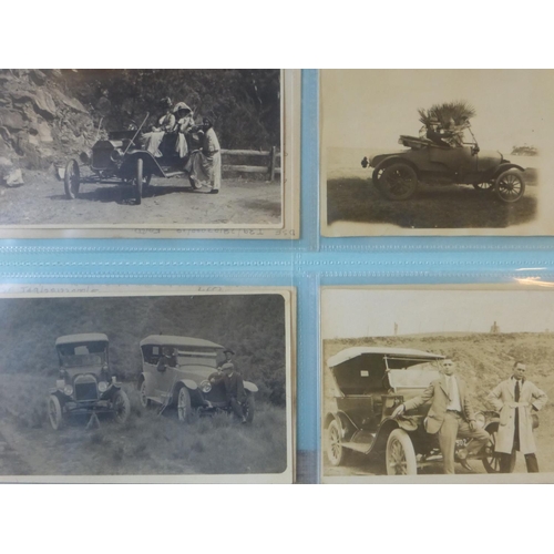 88 - Ford Model T. An album of monochrome postcards, most appear to be vintage period, some photographs, ... 