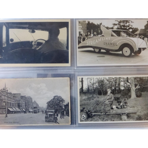 89 - Unidentified Vehicles. An album of monochrome postcards, many photographs of various sizes to includ... 