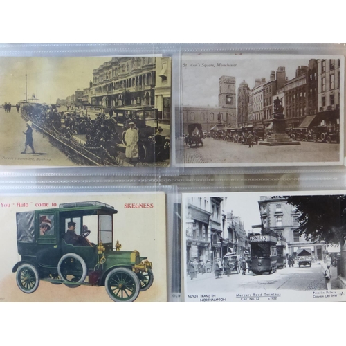 91 - Taxi and Hire Motor Cars. Loose leaf album of postcards, imaging various street and garage scenes, m... 