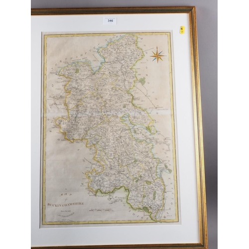 480 - John Cary: a late 18th/early 19th century hand-coloured map of Buckinghamshire, in gilt strip frame