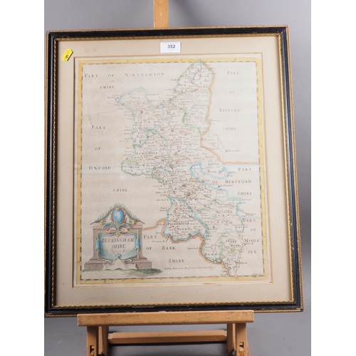 484 - Robert Morden: a 18th century hand-coloured map of Buckinghamshire, in Hogarth frame