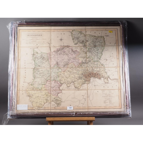 486 - B Y J & C Walker: a 19th century hand-coloured map of Middlesex, in wooden strip frame