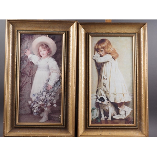 465 - A pair of colour prints, children with dogs, in gilt frames, a similar pair, still lives, and other ... 