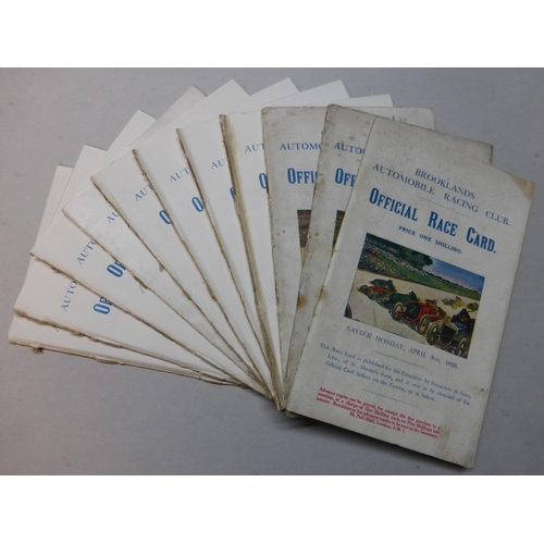 145 - Brooklands Automobile Racing Club, eleven rare 'Official Race Cards', booklets dated March 25th, Apr... 