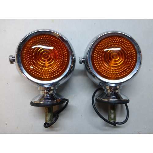 167 - A Pair of Indicator Lamps in the style of Stephen Grebel, chromium-plated with orange front glasses ... 