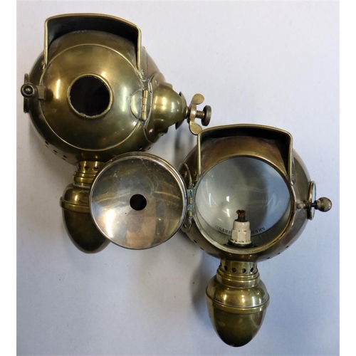 169 - Phares Besnard Side lamps. A sided-pair pair of French benzene veteran period side lamps. Brass cons... 