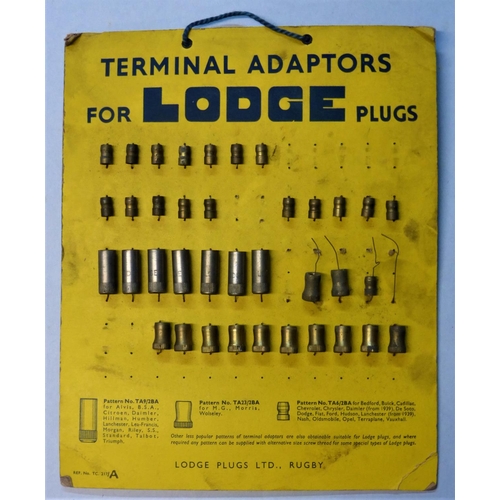 179 - Lodge Sparking Plugs. A rare point-of-sale showcard with terminal adaptors displayed. The 10 x 8-inc... 