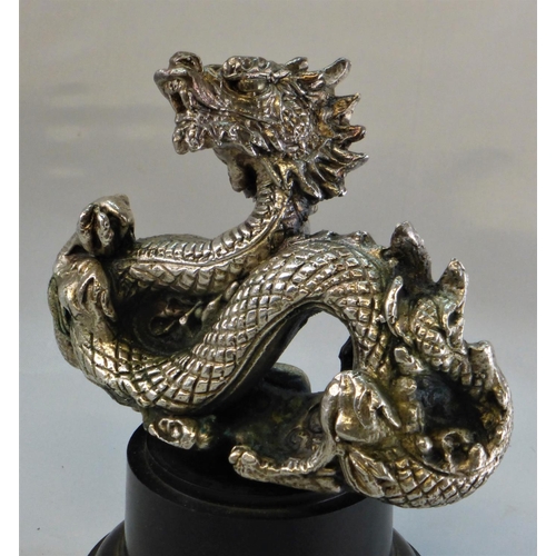 183 - A Chinese Dragon Mascot. Nickel-plated on brass, good detail with a threaded stud for mounting, not ... 