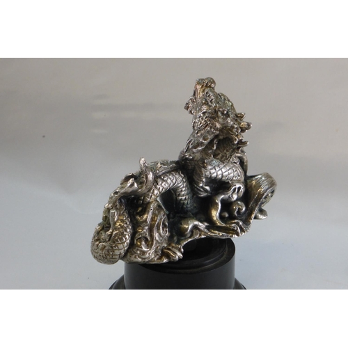 183 - A Chinese Dragon Mascot. Nickel-plated on brass, good detail with a threaded stud for mounting, not ... 