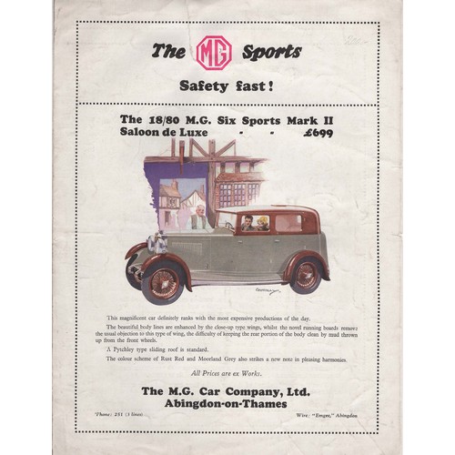 114 - M.G. 18/80 Mk 1 & Mk II. A rare two-fold colour Mk 1 brochure promoting the saloons and tourers.... 