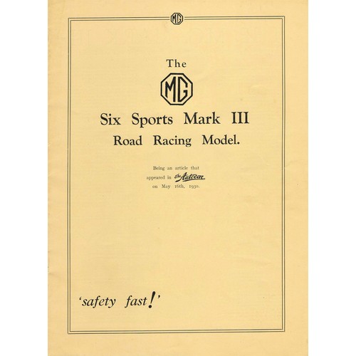 115 - MG - Mk III Road Racing Brochure. A rare c1930 large format brochure discussing the car, specificati... 