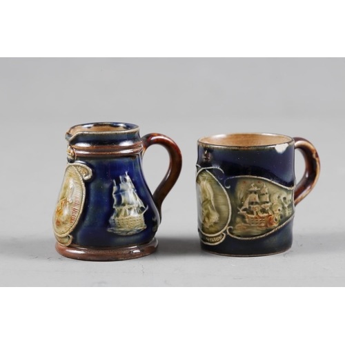 243 - A Royal Doulton stoneware miniature jug with Admiral Nelson and Victory decoration, 1 5/8